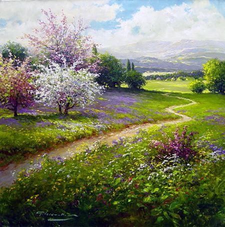 Gerhard Nesvadba Path Through the Blossoms painting - 2011 Gerhard Nesvadba Path Through the Blossoms art painting